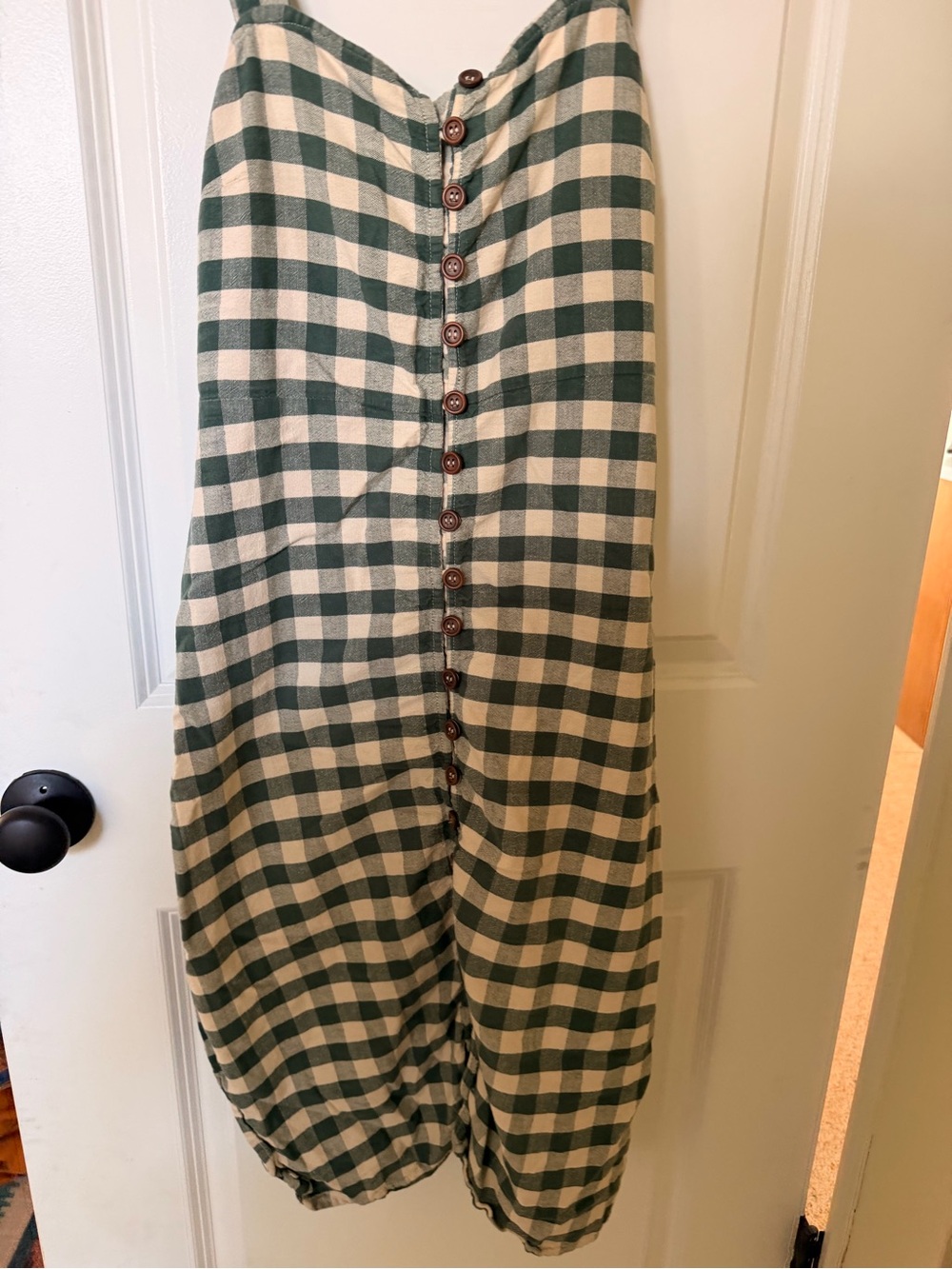Mango Green and Cream Gingham Button-Front Maxi fall dress